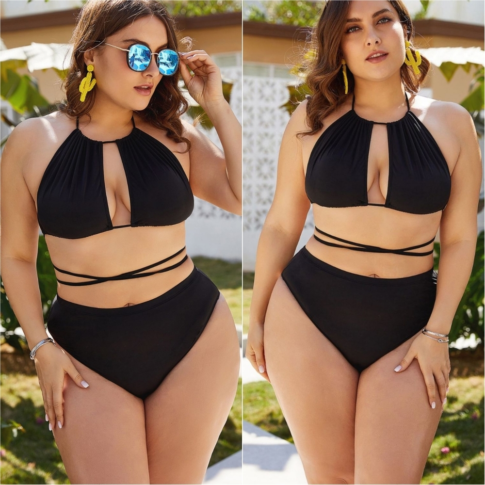 Curvy Flaunt & Flow Tied Back Bikini - Black